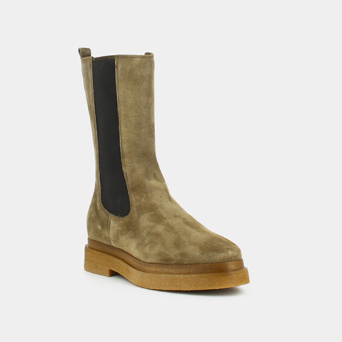 Bottines à semelles épaisses et élastiques  en croute taupe