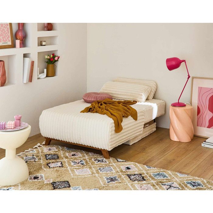 Cristal - poltrona - trasformabile con contenitore - in pelliccia sintetica a coste - Beige