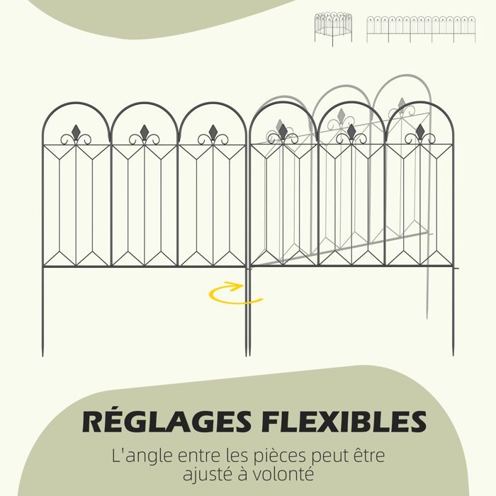 Outsunny - Garden Fence - Metal - 305x79.5cm - Black