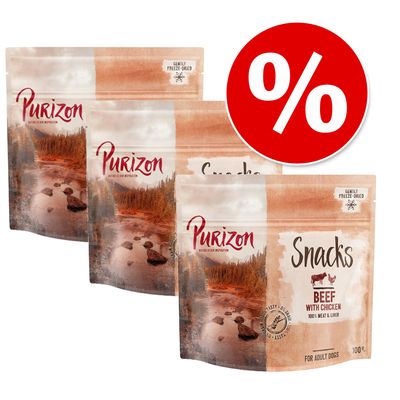 Purizon Gustări pentru câini fără cereale, pachet economie 3 x 100g