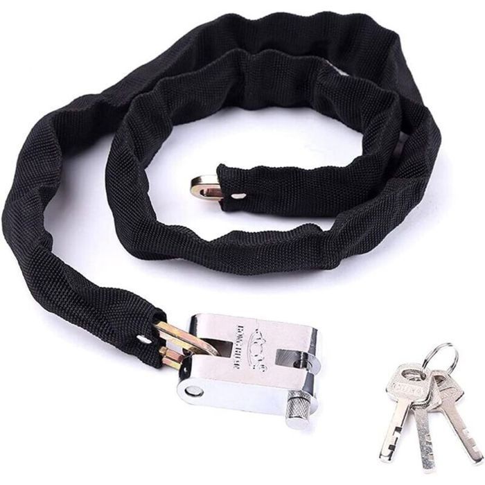 Candado de cadena para motocicleta - MHY® - 100 cm - 3 llaves - Negro - Resistente a cortes - Funda de nailon - Resistente a arañazos