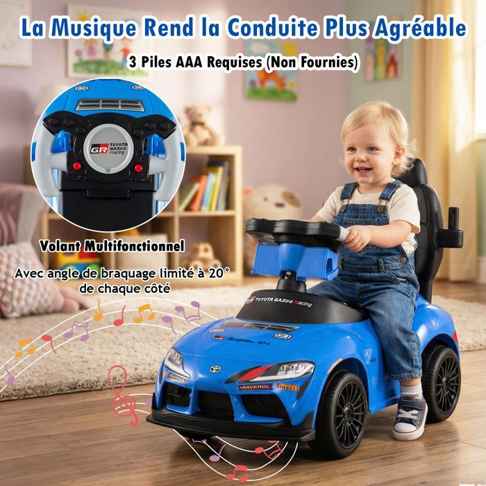 GIANTEX Cochecito Toyota 3 en 1 para niños, ideal para bebés de 1,5 a 5 años, con manillar extraíble, música y capacidad de carga de 20 kg (azul).
