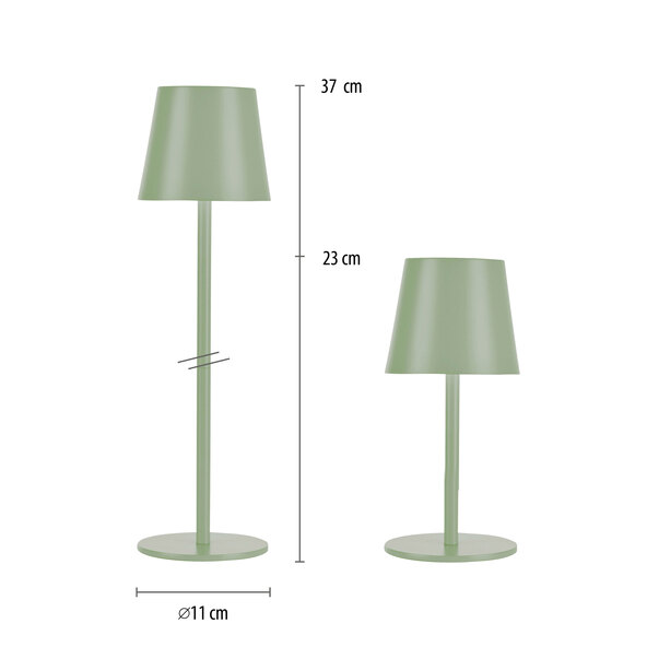 Buria LED rechargeable table lamp, set of 2, green