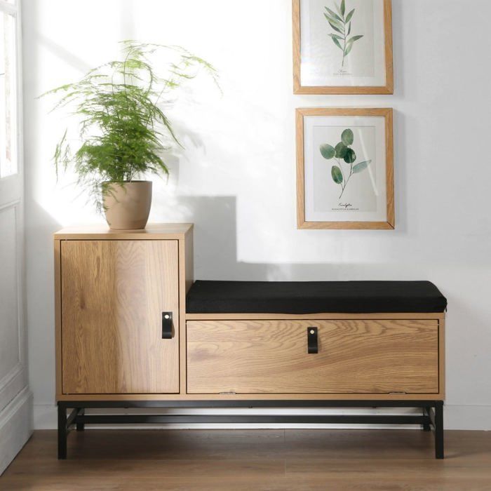 CALICOSY - Banc d'entrée avec rangements chaussures  JILL - Bois clair