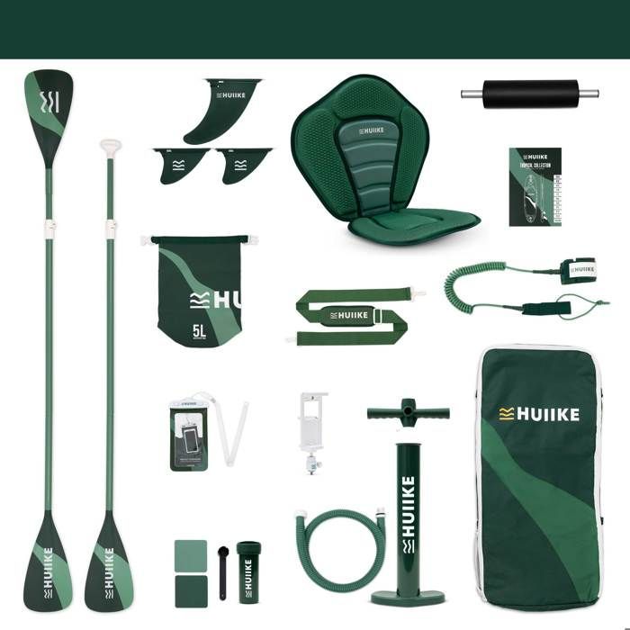 Paddle Gonflable Adulte Tropical avec des Accessoires de Qualité - HUIIKE - Stand Up Paddle avec Pagaie Double et Siège de Kayak