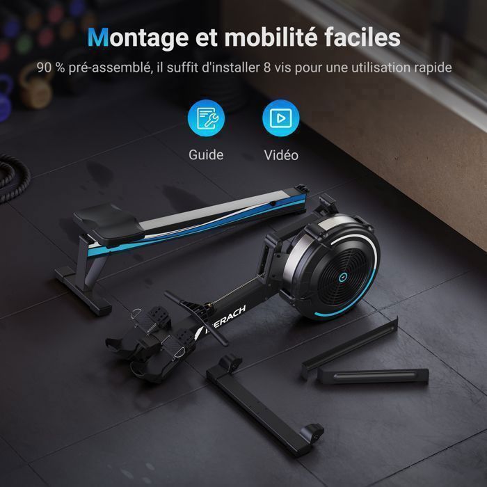 Air Rower – MERACH – 10 Resistance Levels – Regular Use – Easy to Store – Phone Holder – App Compatible