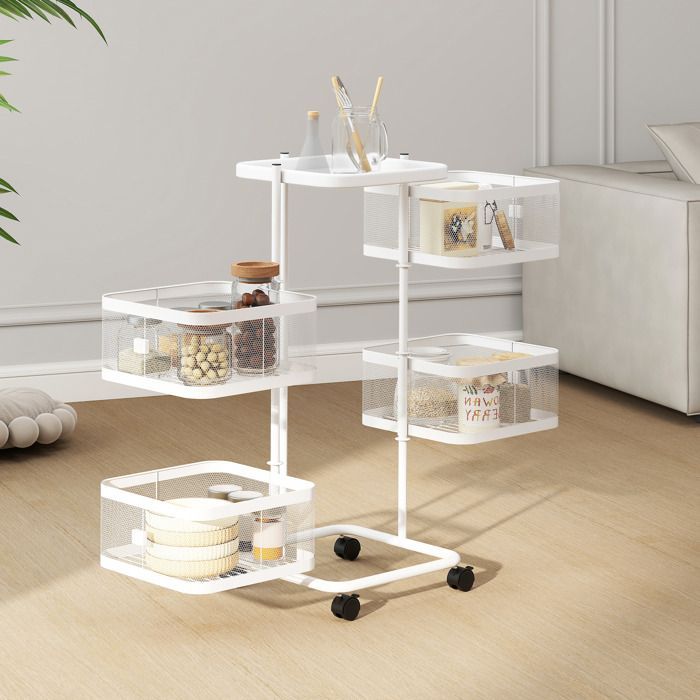 Resserre à légumes - HOMCOM - 4 paniers rotatifs sur roues - plateau - étagère en fil d'acier - 33x33x77cm - blanc