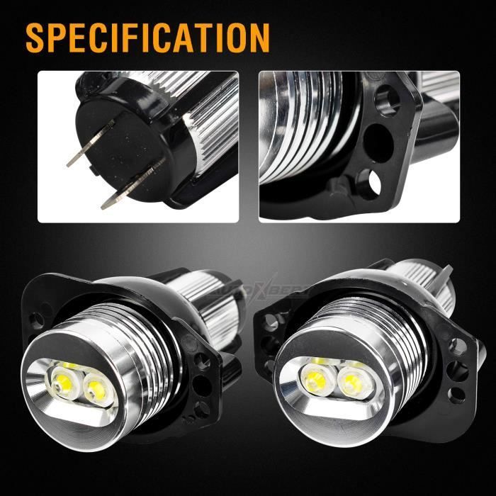2PCS Pour BMW Série 3 E90 E91 2005-2008 12W LED Blanc Remplacement ampoules yeux d'ange halo anneau