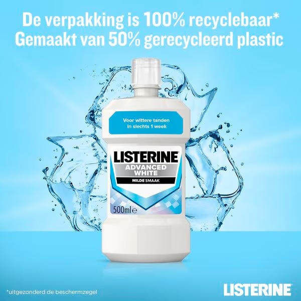 Listerine Advanced White tečnost za ispiranje usta blagog okusa 500 ml - bez alkohola