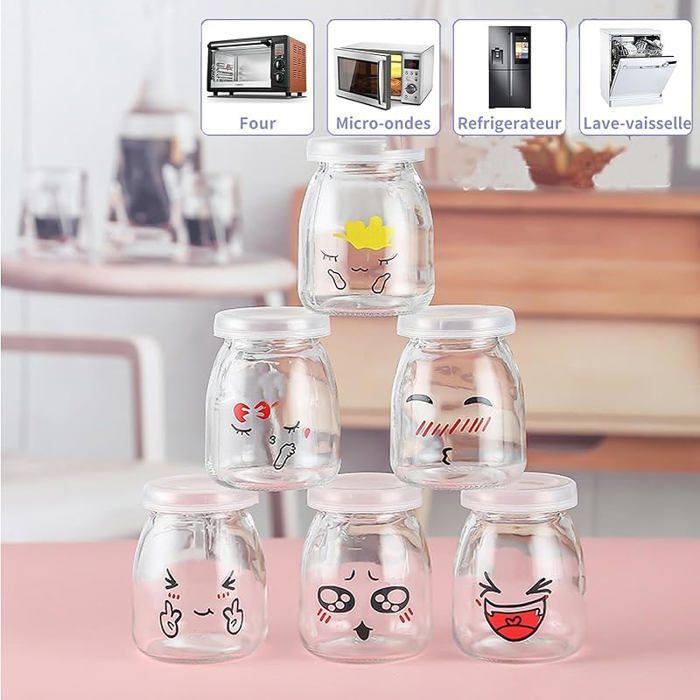 yogures con tapa de 150 ml/106 g. Pequeños yogures de vidrio con tapa para 6 yogures redondos.