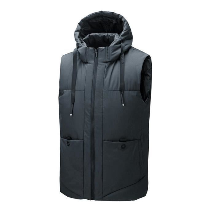 Chaqueta acolchada sin mangas para hombre con capucha, talla grande, color liso - Gris oscuro