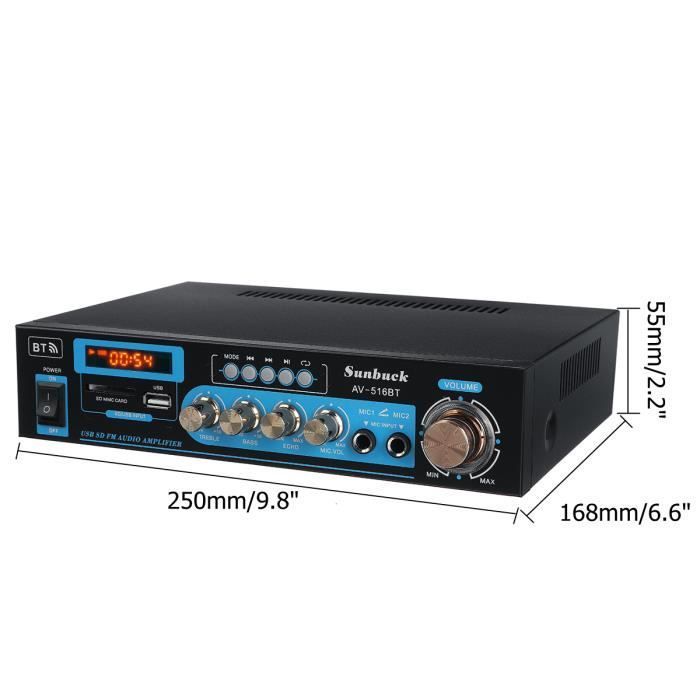 Amplificador/sintonizador estéreo de 1200-2000 W con Bluetooth, entrada de fono, autocalibración y 2 entradas HDMI.