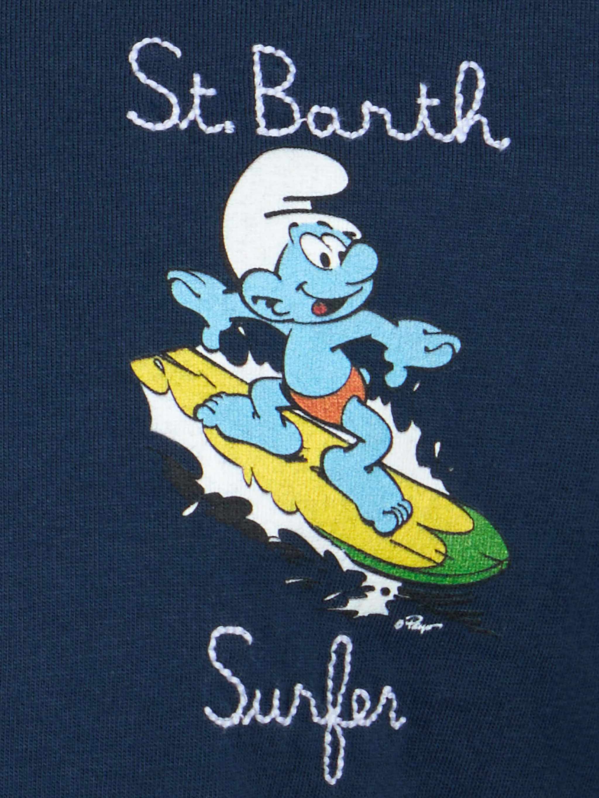 Kinder T-shirt van katoen met Smurfenprint en St. Barth-borduurwerk.
