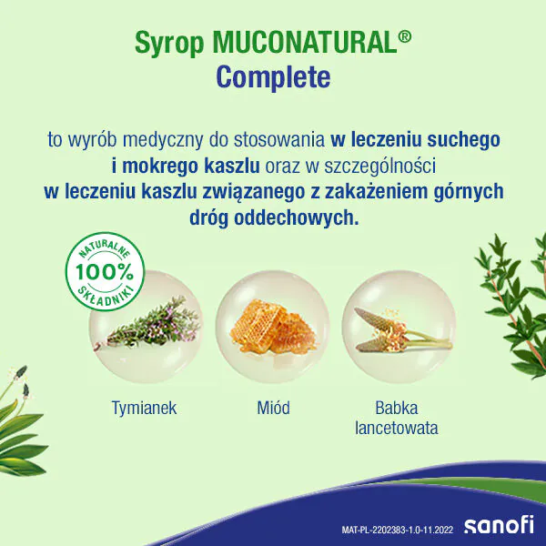 Muconatural Complete, Syrop na kaszel suchy i mokry, Dla dzieci od 1. roku życia