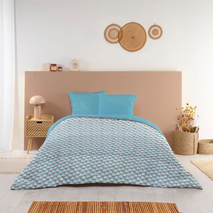 Warm printed duvet 140x200cm for 90x190cm bed - Soft - Reversible - Soft microfiber - BLUE CALIN
