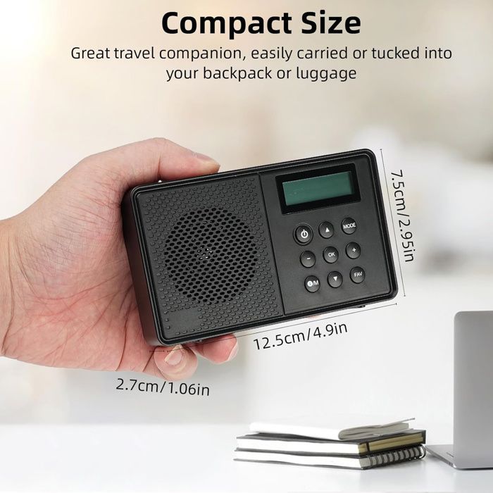 WOVTE Portable DAB+ Radio: Rechargeable FM digital radio with Bluetooth, mains or battery power, 40 presets