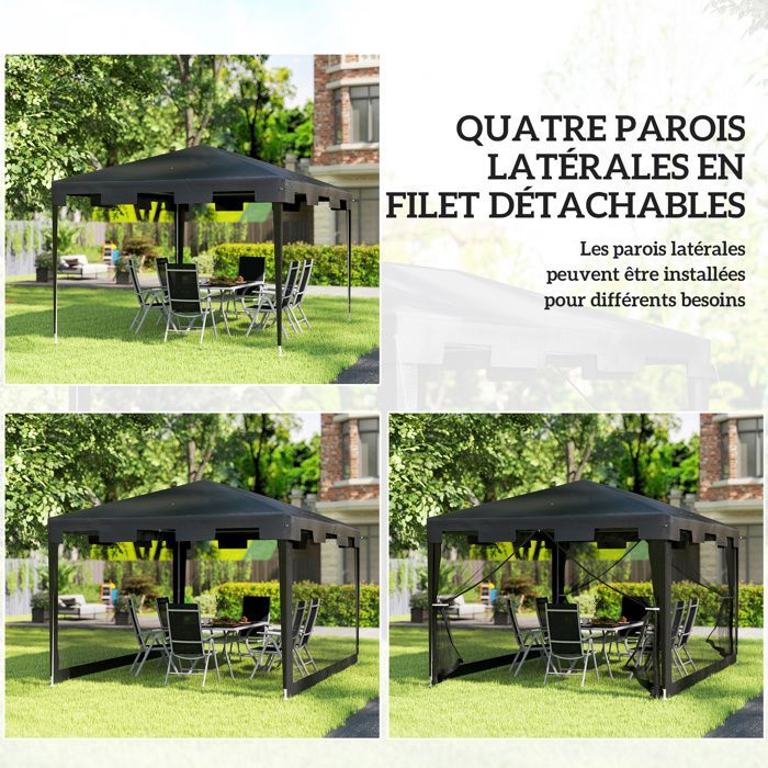 Gazebo da giardino - Outsunny - 3 x 4 m - pannelli laterali in rete e 2 porte - per feste e matrimoni - metallo e PE - grigio scuro