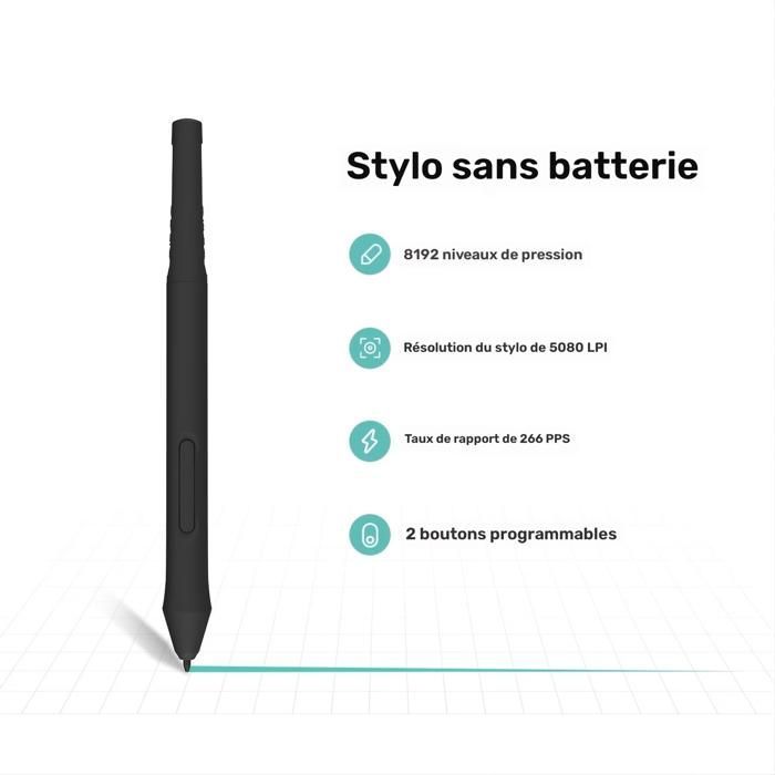 Tablette graphique X1-640: stylet 8192 niv., 5 touches, pad 15,2x9,5 cm, USB, Mac/PC/Android compatible. Peinture, design, animation