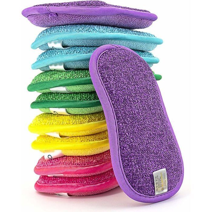 Confezione da 10 spugne in microfibra lavabili e riutilizzabili - Spugne per piatti e cucina - Ecologiche - Vari colori, multiuso