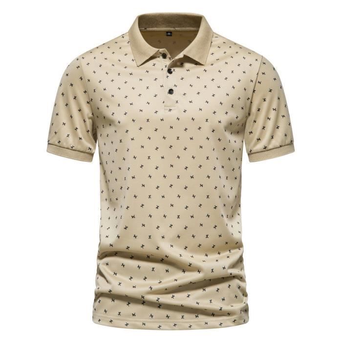 INSFITY Men's Regular Fit Polka Dot Polo Shirt - Short Sleeves - Summer - Khaki