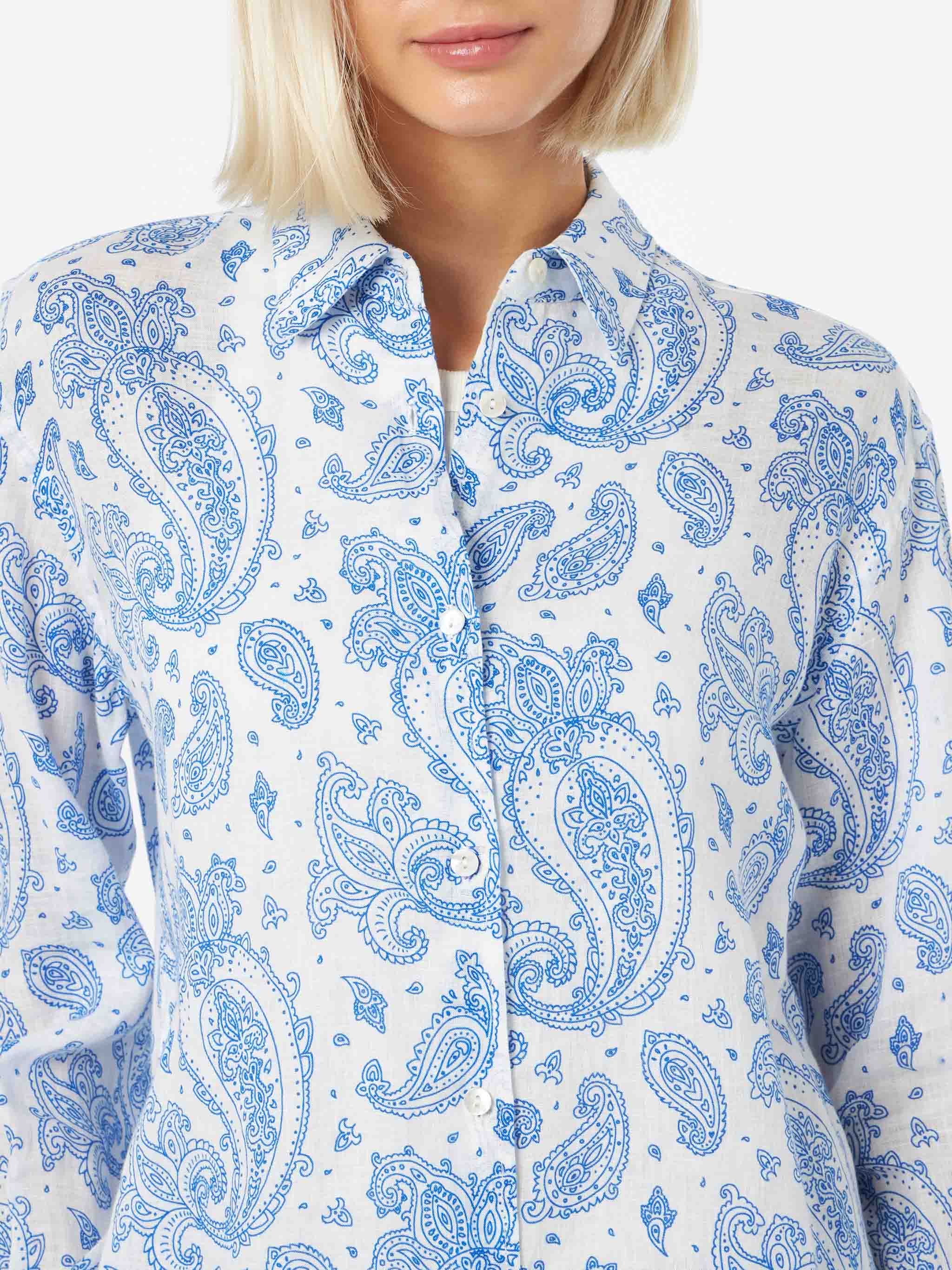Meredith klassiek linnen overhemd met paisleyprint voor dames