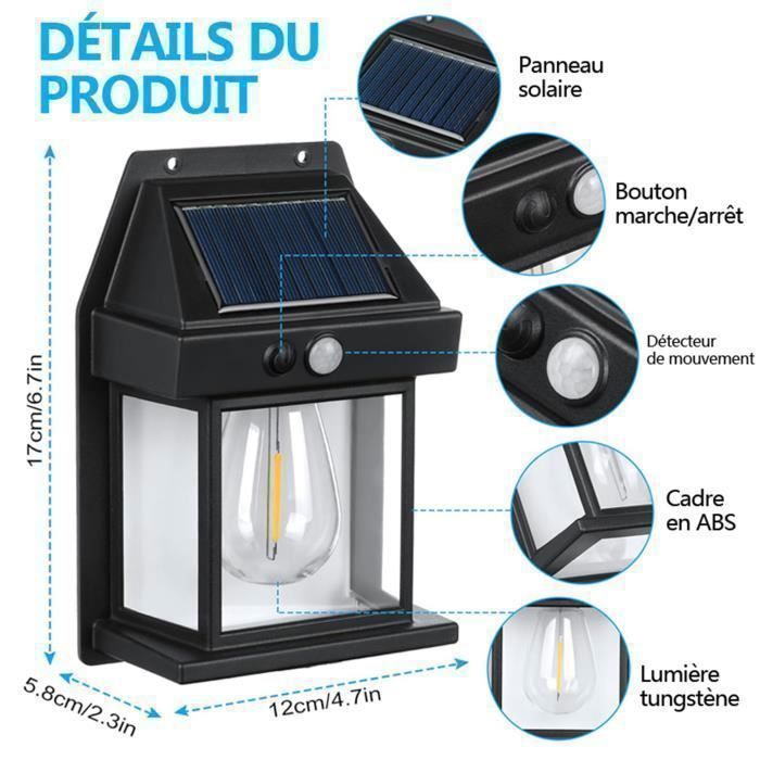 2 lampade solari da parete per esterni, lanterne retrò con sensore di movimento, 3 modalità, IP65 per balcone, corridoio, cortile