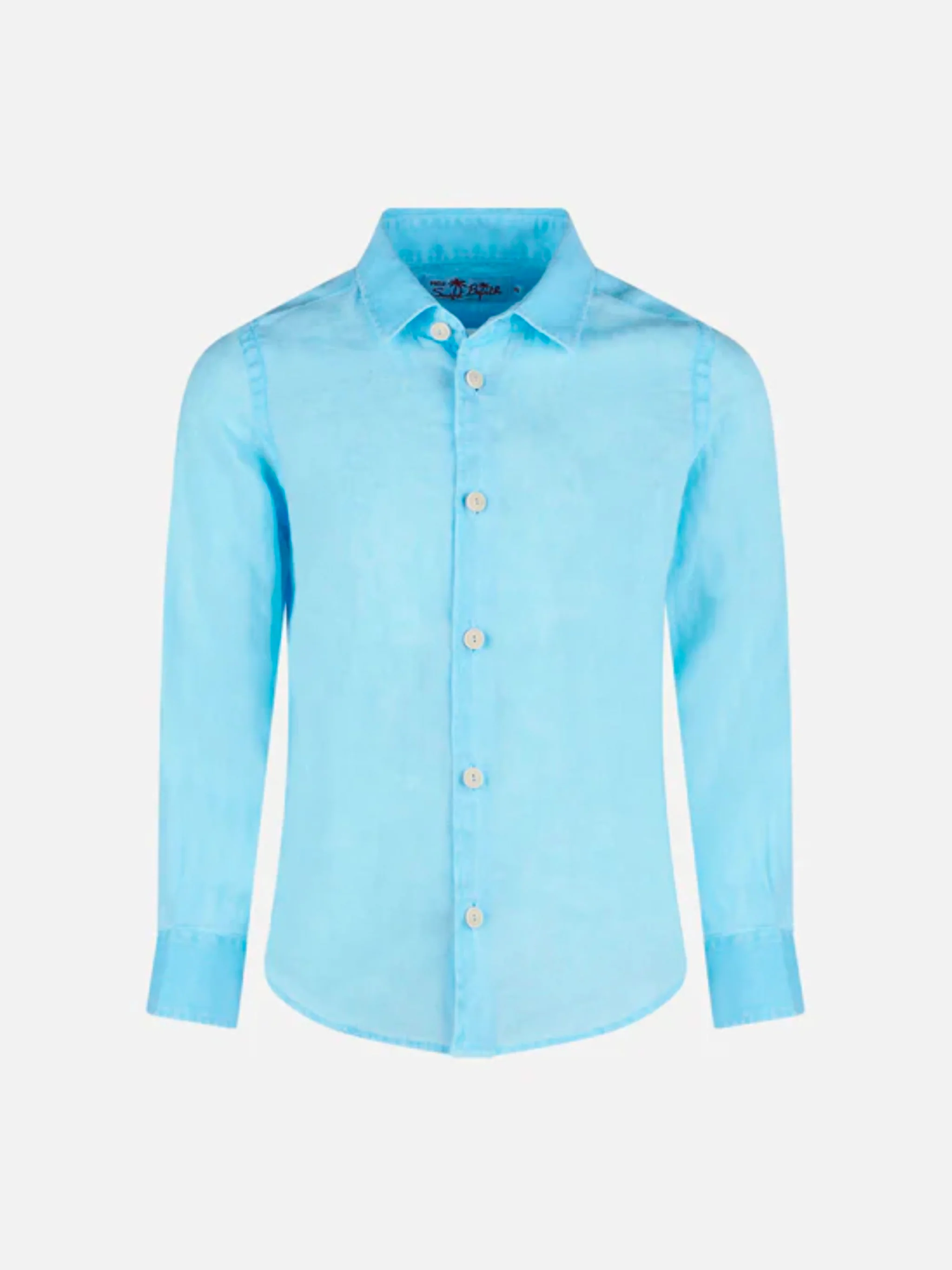 Aqua blauw linnen kinderhemd