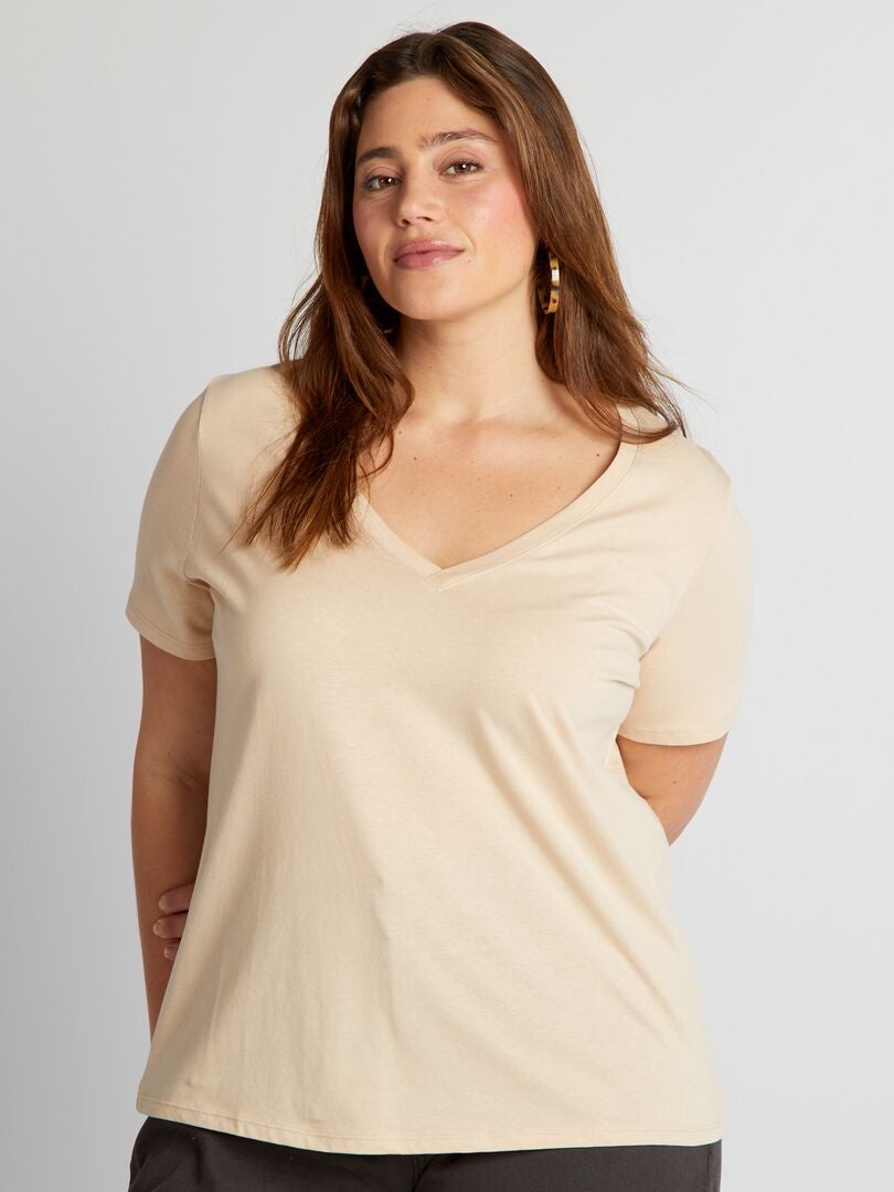 Camiseta de punto con cuello en V - Gris