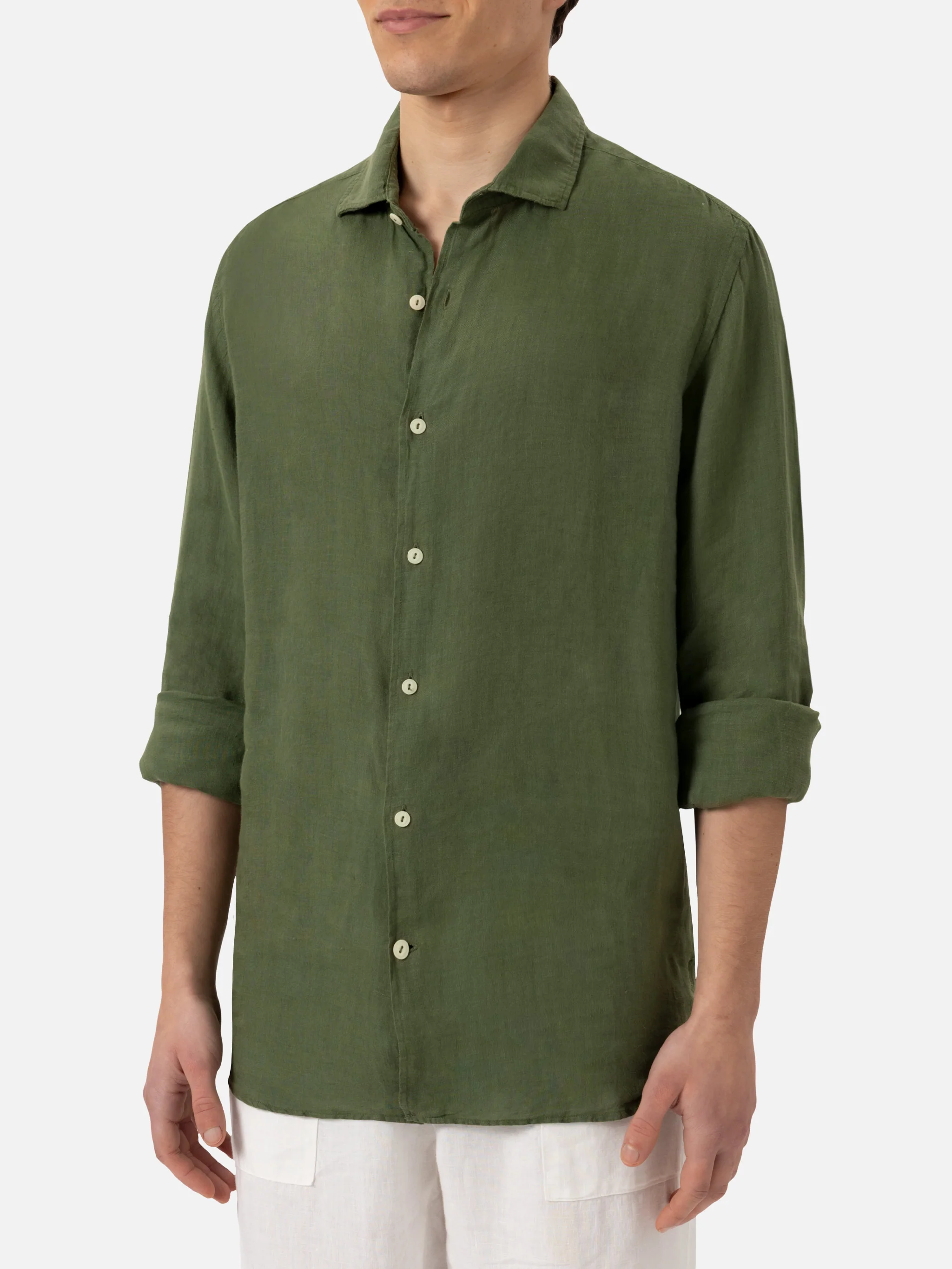 Pamplona-shirt van linnen in legergroen.