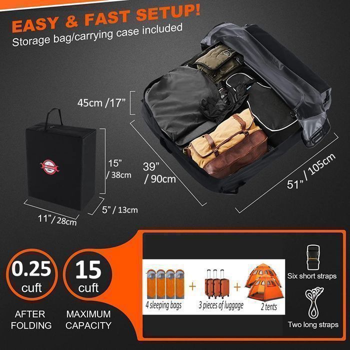 Sac De Toit Voiture - Sailnovo - 425L - Coffre De Toit Voiture Pliable - Étanche Tissu d’Oxford - Convient avec/sans Barres de Toit