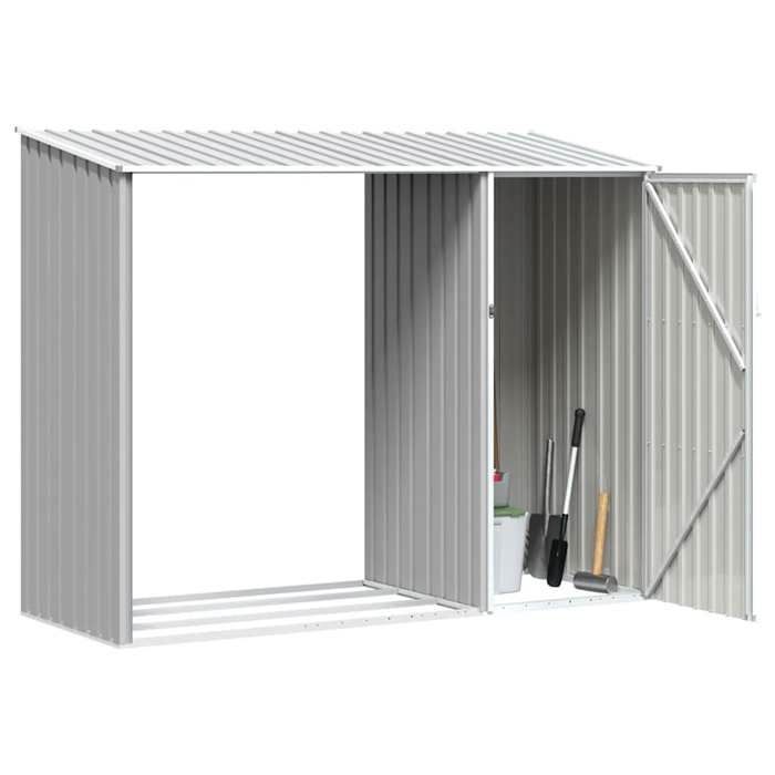 Leñera de jardín - JILL - 245x98x159 cm - Acero galvanizado - Gris - Sin suelo - Techo inclinado - Estante para leña