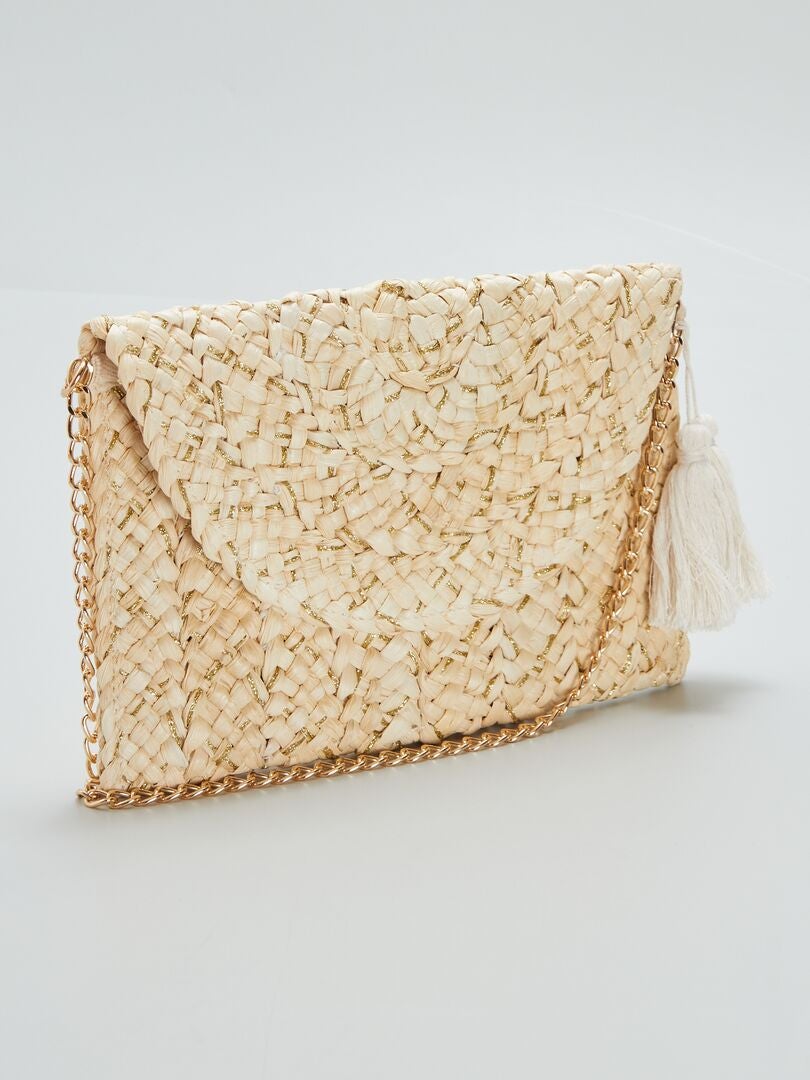 Strooien clutch + glanzende draden - BEIGE