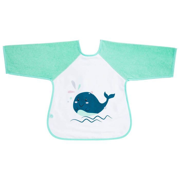 Babycalin - Bavoir manche longue 12 mois Marin Bio - Bavoir tablier 37x42 cm