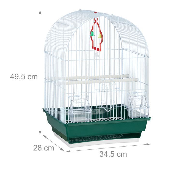 Relaxdays bird cage, aviary, for finches and canaries, with perch and feeder, H x W x D 49.5 x 34.5 x 28 cm, white/green