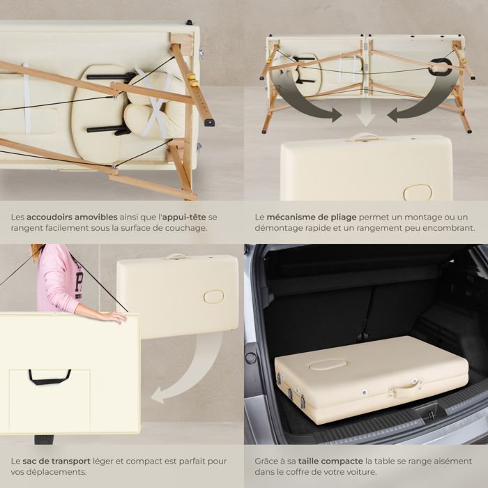 Camilla de masaje - TECTAKE - FREDDI, plegable en 2 secciones y regulable en altura, 210 x 95 x 84 cm - Beige