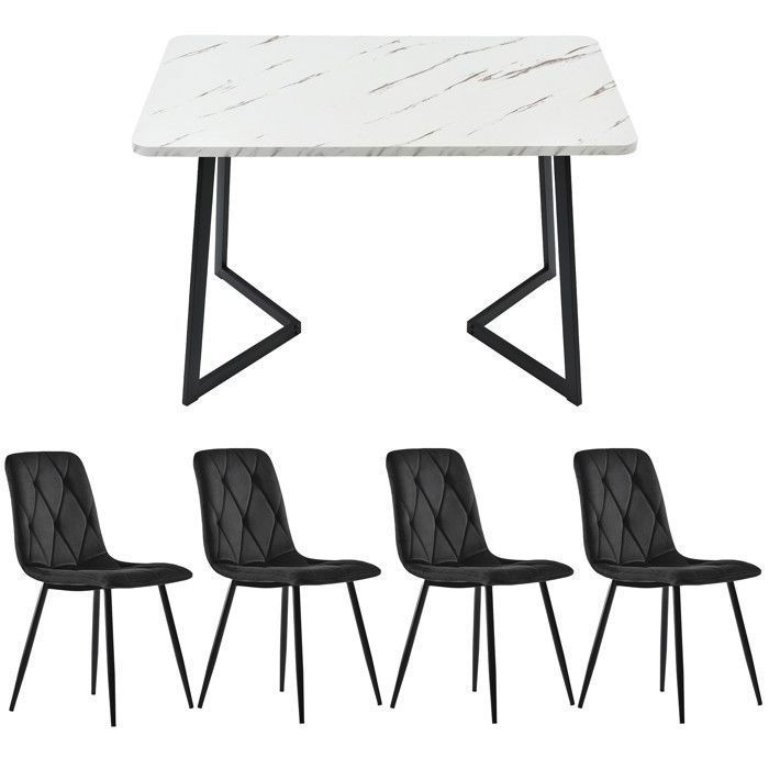 Juego de mesa de comedor de 117 × 68 cm con 4 sillas - Juego moderno de mesa y sillas para cocina/sala de estar - Sillas de terciopelo, negras