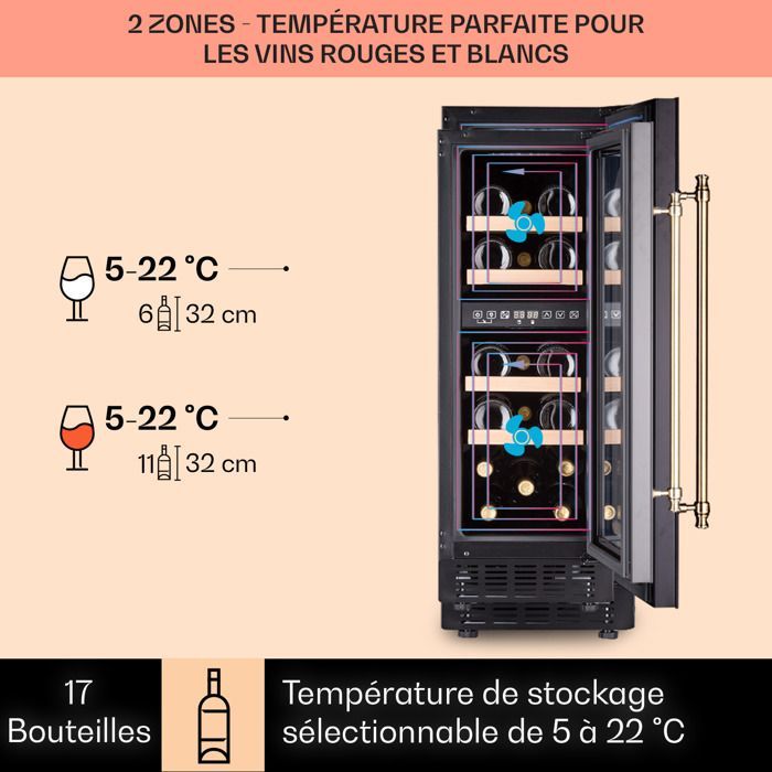 Built-in wine cellar - Vinovilla 17 Duo Edition Vilhelmine - 17 bottles - 52 L - 5 to 22 °C - Victorian look - Black