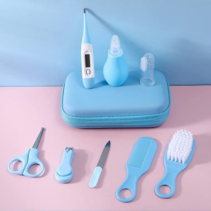 Kit de cuidado para bebés de 8 piezas, neceser profesional para bebés, kit de cuidado para recién nacidos, libre de BPA, azul.