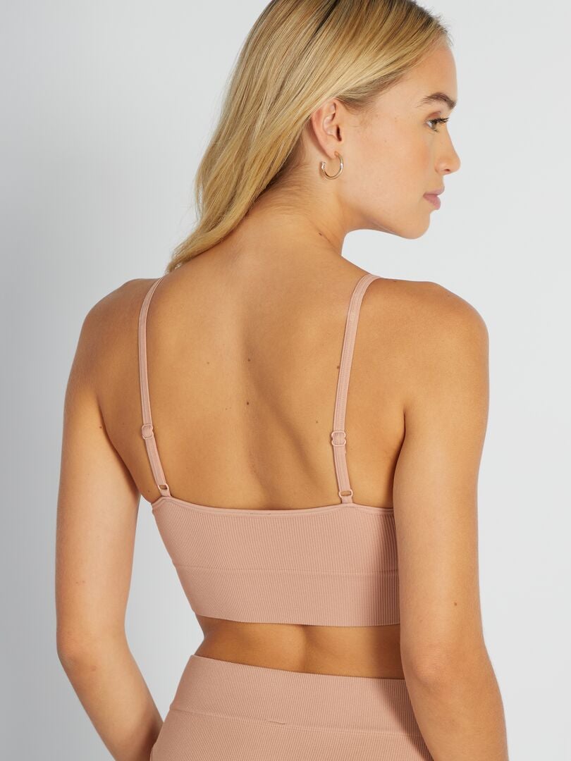 Geribbelde driehoekige sportbeha - ROZE