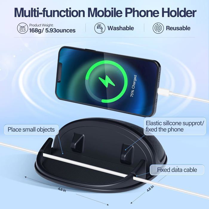 Soporte para teléfono de coche - LONCASTER - Antideslizante - Silicona - Universal - Negro