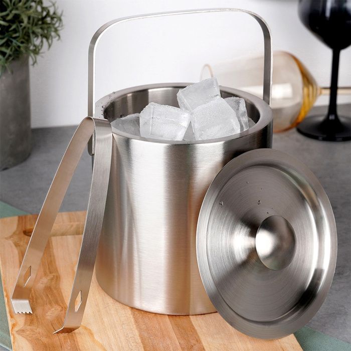 Secchiello termico per ghiaccio VILDE con pinze, 1,3 L - Acciaio inox, doppia parete, coperchio ermetico