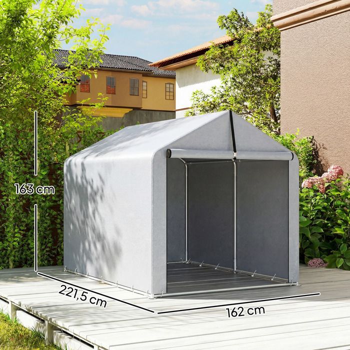 Tuinschuur - Outsunny - roldeur - gegalvaniseerd stalen frame - voor fietsen, motoren, hout, gereedschap - 162x221,5x163cm - lichtgrijs