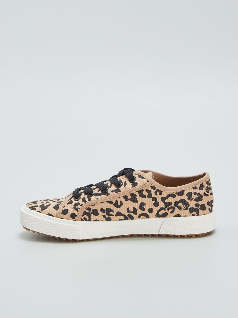 Lage sneakers met luipaardprint - ZWART