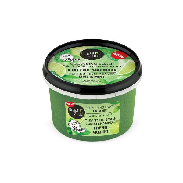 „Organic Shop“ galvos odos druskos šveitimo šampūnas su gaiviuoju mojito, 250 ml