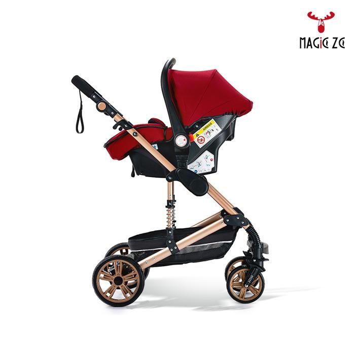 Poussette 3 en 1 MagicZC ,combinées,pliable,Avec nacelle,pour nouveau né,Ceinture de sécurité à 5 points,cosy bébé,rouge