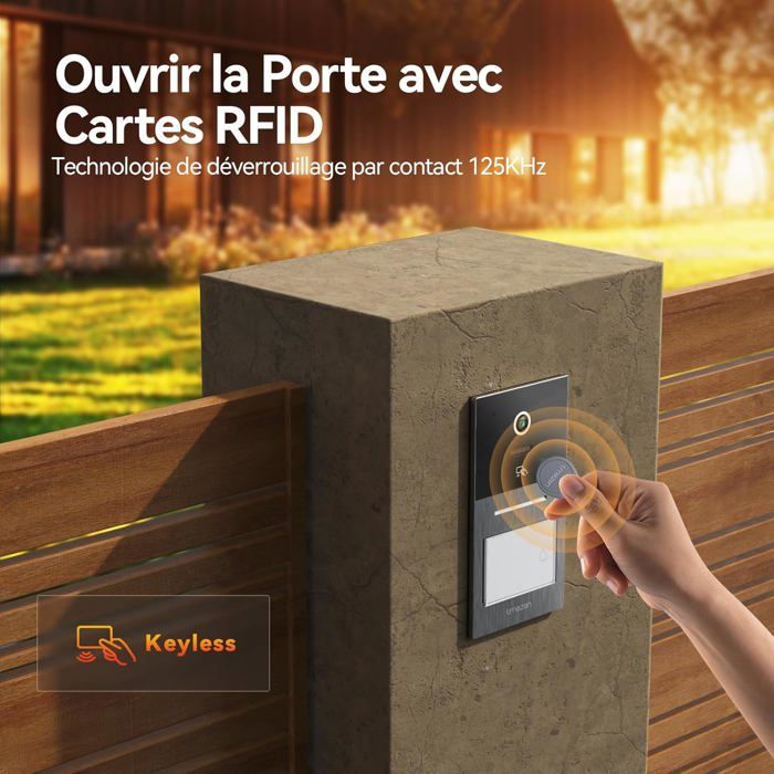 Videocitofono Wi-Fi a 2 fili con touchscreen, visione notturna, sblocco remoto, RFID e rilevamento di persone.