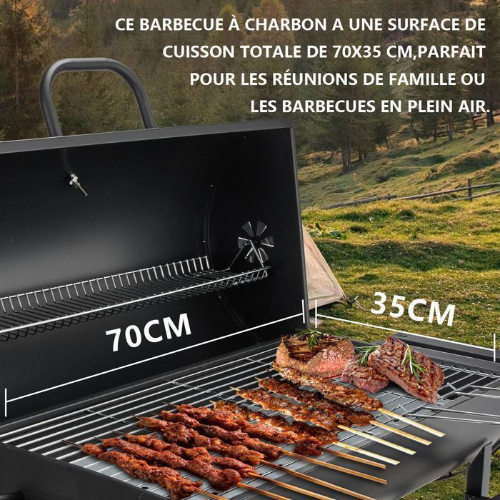 Houtskoolbarbecue - TEENO - XXL Grill - Deksel - Ingebouwde thermometer - Kookoppervlak van 70x35 cm