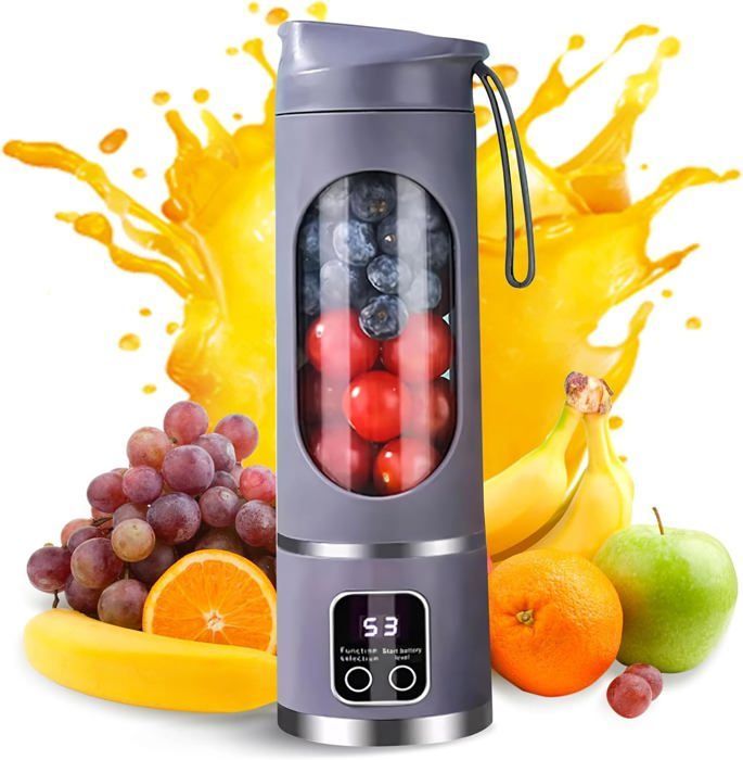 Presse-agrumes électrique portable - 12 lames avec affichage numérique, 3 modes, nettoyage facile, violet