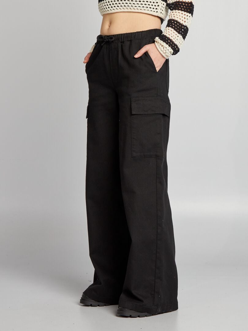 Wijde broek met zakken - zwart