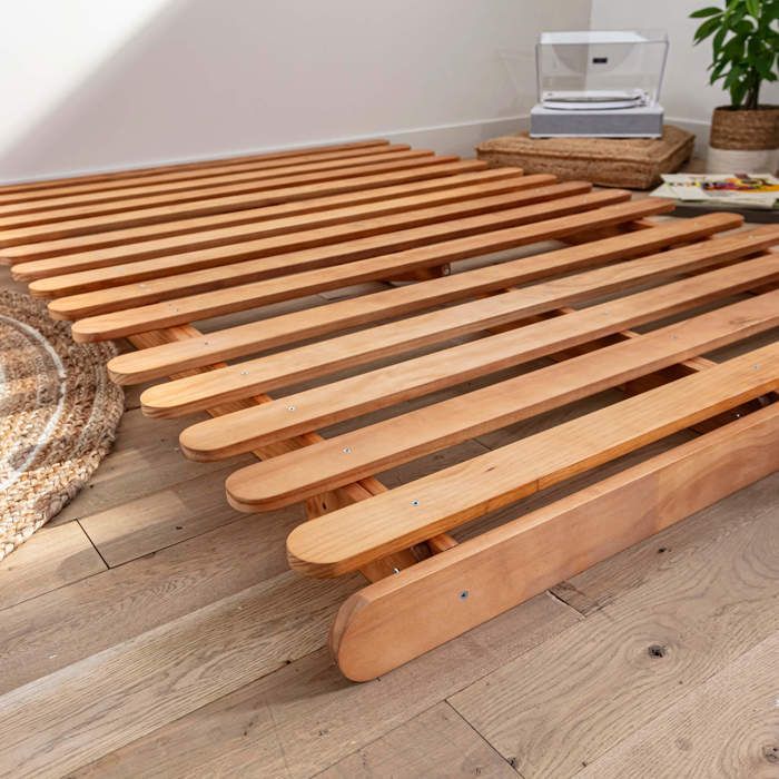 Structure futon 160x200 cm en bois massif naturel - Bois naturel - Terre de Nuit